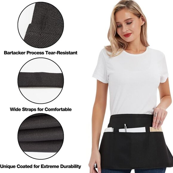 12 Pack Server Aprons with 3 Pockets - Waitress Half Aprons for Women Men Water - Picture 5 of 8